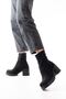 Zri̇n-3040 Premium Black Suede Daily Thick Heeled Women's Boots - 3