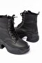 Fz-2550 Black High-Sole Lace-Up Zippered Daily Women's Boots - 3