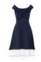 Women's Boat Neck Navy Blue Flounce Bell Cut Stylish Curve Evening Dress/Graduation Dress - 4