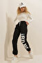 Black Letter Printed Two-Thread Sweatpants with Elastic Waist and Cuffs Alc-X7914 - 3