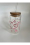 Glass with Straw Waterproof Heart Patterned Gift Coffee Glass Coke Glass Water Glass - 4
