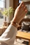 Squeeze Natural Stone Sphere Cut Bracelet 15 cm Adjustable Elastic Fish Tape Drawstring Stylish Gift Option - 2