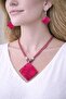 Hand Painted Floral Stone Women's Necklace Earring Set 23 cm - 2