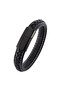 Stitched Black Braided Leather Bracelet - 5