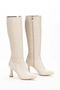 Women's Beige Faux Leather Skin Pointed Toe Thin Heeled Comfortable Boots - 4