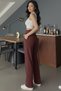 Women's Burgundy High Waist Stretch Fabric Palazzo Pants Original Cut - 3