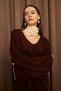 Women's Brown Shepherd Stitch Detailed V-Neck Sweater Skirt Knitwear Set - 5