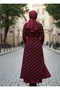 Women's Hijab Button Detailed Long Striped Cardigan Burgundy Standard - 2