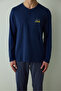 Men's Saddle Slogan Printed Button Crew Neck Cotton Pajama Set - 5