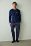 Men's Saddle Slogan Printed Button Crew Neck Cotton Pajama Set - 2