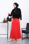 Red Side Zipper Satin Flared Skirt - 3