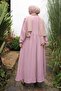 Dusty Rose Sleeve Elastic Collar Tie Wrap Dress - 5