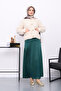 Emerald Green Side Zipper Satin Flared Skirt - 2