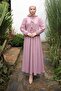 Dusty Rose Sleeve Elastic Collar Tie Wrap Dress - 2