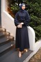 Navy Blue Bow Front Crepe Blouse Skirt Suit - 2