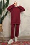 Women's Claret Red Hooded Pants Suit with Stud Detail T 6643