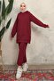 Women's Claret Red Hooded Pants Suit with Stud Detail T 6643 - 2