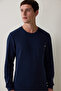 Navy Blue Men's Pajama Set with Pockets - 2