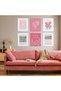 ALAYRA Pink Flower Wall Art Prints, Retro Wall Decors for Room Aesthtic, Abstract Posters for Girls Bedroom Decor Aesthetic Unframed, , Set of 620X25 CM - 4