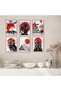 ALAYRA Japanese Art Wall Decor - Unframed Set of 6, Modern Minimalist Asian Oriental Decor for Living Room, Samurai Armor Warriors Prints Posters for Bedroom, Japan Red White Art30X40 CM - 4