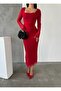 Women's Draped Sandy Lined Tulle Long Dress |   Square Neck Long Sleeve - 3