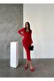 Women's Draped Sandy Lined Tulle Long Dress |   Square Neck Long Sleeve