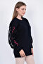 Women's Knitwear Sweater with Striped Sleeves in Dark Navy Blue - 3