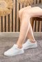 Daily Women's White Sneaker Lace-Up Star Detail Serrated Sole Oval Toe Sports Shoes 602 - 2