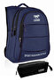 School Bag with 4 Pockets + Pen Holder, Waterproof, Fully Lined Inside, High School and Middle School Bag, Navy Blue