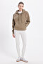 Women's Oversized wide cut cotton soft textured basic green k Hooded sweatshirt with fleece inside - 4
