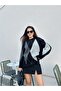 Women's Crew Neck Black Diamond Print Sweater - Light Grey, Anthracite Twin White Stripe - 3
