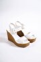 Perla Buckle Elastic Wedge Heeled Orthopedic Sole Straw Women's Sandals - White - 8