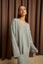 Women's Gray Shepherd Stitch Detailed V-Neck Sweater Skirt Knitwear Set - 5