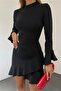 Women's Stand Collar Long Sleeve Skirt Ruffle Mini Dress - 7