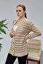 Women's Knitwear Cardigan Flower Embroidered Perforated Standard Size Mink - 4