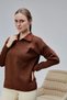 Women's Polo Neck Oversize Floral Embroidered Sweater Brown - 5