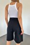 Women's High Waist Bermuda Wide Leg Denim Shorts Black - 5