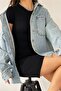 Women's Oversize Long Sleeve Double Pocket Snow Washed Jacket Shirt Light Blue