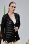 Women's Knitwear Cardigan Flower Embroidered Perforated Standard Size Black - 3