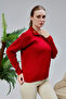 Women's Polo Neck Oversize Floral Embroidered Sweater Sweater Red - 5