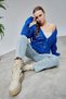 Women's Knitwear Cardigan Flower Embroidered Perforated Standard Size Cobalt Blue - 7
