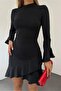 Women's Stand Collar Long Sleeve Skirt Ruffle Mini Dress - 2