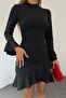 Women's Stand Collar Long Sleeve Skirt Ruffle Mini Dress - 3