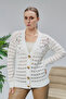 Women's Knitwear Cardigan Floral Embroidered Perforated Standard Size Ecru - 2