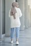 Women's Hijab Knitwear Cardigan 5-Button Hair Knitted Cardigan Ecru - 3