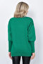 Women's Knitwear Sweater Crew Neck Leaf Patterned Sleeve Jewelled Oversize Green - 7