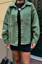 Women's Oversize Long Sleeve Double Pocket Jacket Shirt Washable Khaki - 7