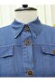 Buttoned Long Jeans Dress with Elastic Sleeves and Double Pockets - 5