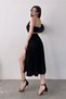 Women's High Waist Pleated Slit Midi Skirt Black