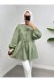 Stone Buttoned Shirt with Elasticized Sleeves and Tie Detail - Water Green - 8